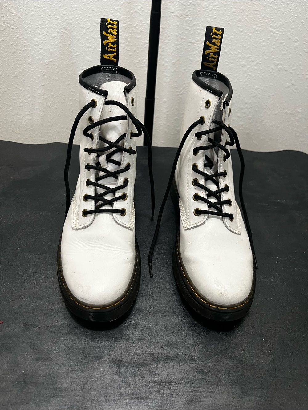 Dr. Martens White 8-Eye Lace-Up Boots with Black Accents